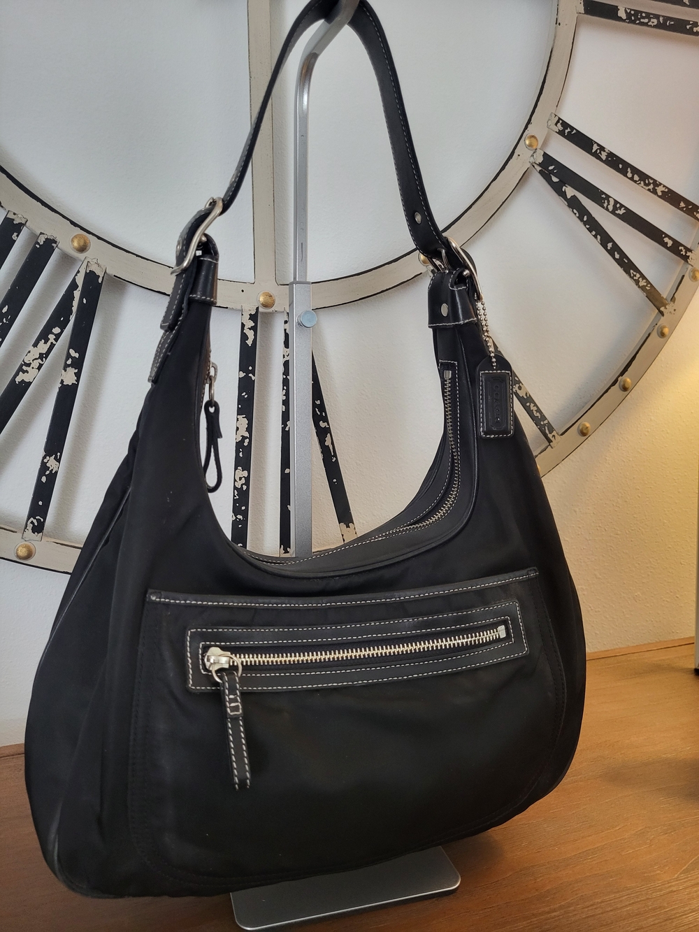 Coach Y2K Vintage Black Shoulder Hobo Bag with Front Zip Pocket